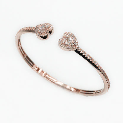 10k Solid Gold Baguette Diamond 3D Heart Cuff Bangle - 20039