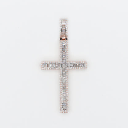 10k Solid Gold VS1 Diamond 2.5" Baguette Cross - 60184