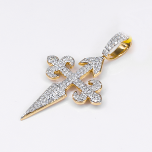 10k Yellow Gold Diamond Fleur-de-Lis Cross Pendant - 60561