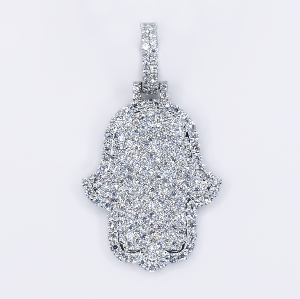 10k Solid White Gold Lab Diamond Hamsa Pendant - 60558