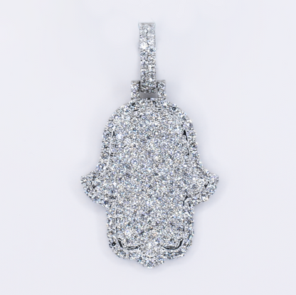 10k Solid White Gold Lab Diamond Hamsa Pendant - 60558