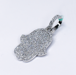 10k Solid White Gold Lab Diamond Hamsa Pendant - 60558