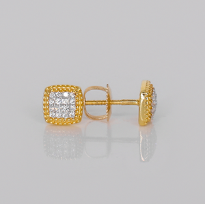 14k Solid Gold 8mm Diamond Square Earrings - 50303