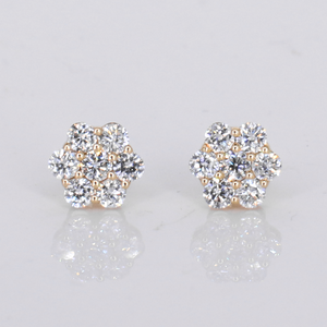 10k Solid Gold Lab Diamond 7mm Flower Earrings - 50306
