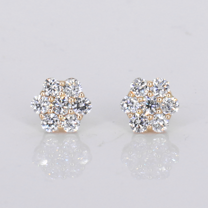 10k Solid Gold Lab Diamond 8mm Flower Earrings - 50306