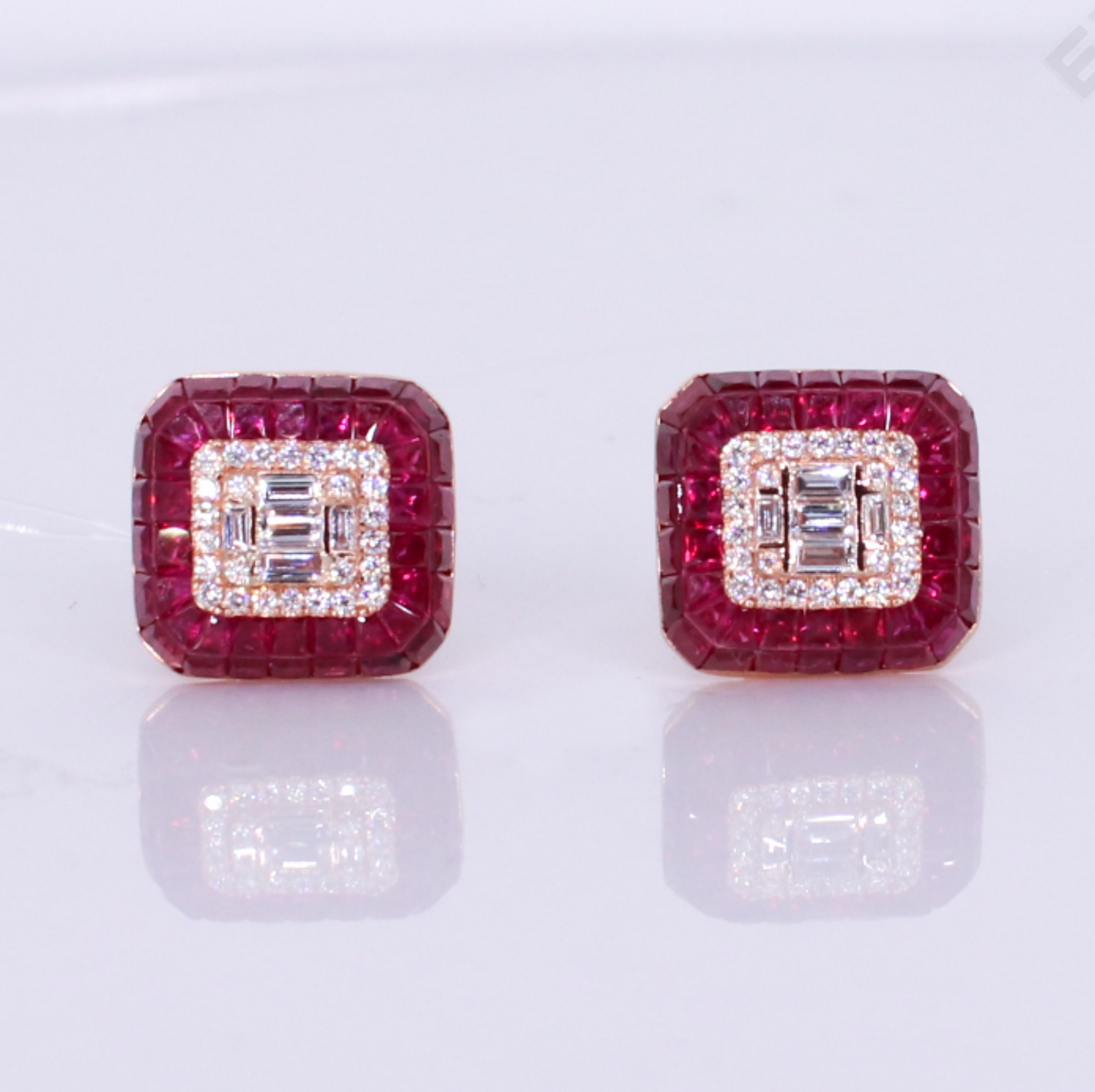 18k Solid Gold 14mm VS1 Diamond & Ruby Earrings - 50326