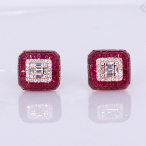 18k Solid Gold 14mm VS1 Diamond & Ruby Earrings - 50326