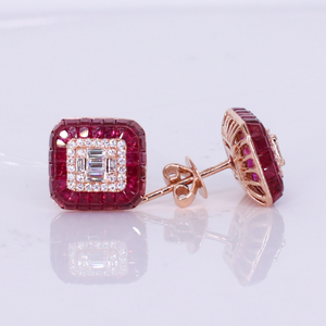 18k Solid Gold 14mm VS1 Diamond & Ruby Earrings - 50326