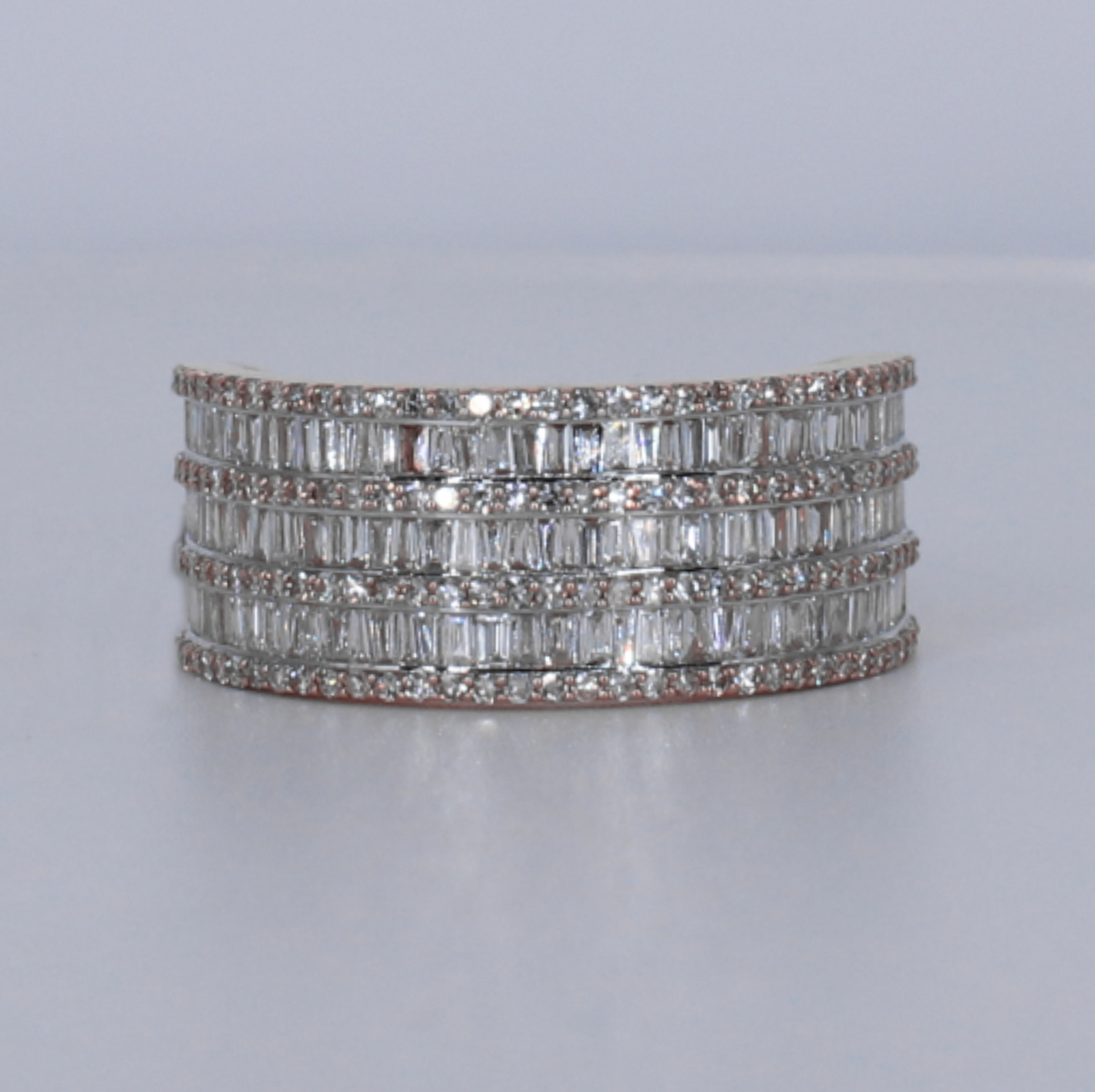 10k Solid Gold Baguette Diamond Triple Row Men's Band - 30379
