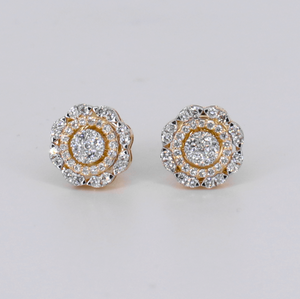 14k Solid Gold Diamond 9mm Flower Cluster Earrings - 50336
