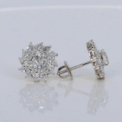 14k Solid Gold 12.5mm Lab Diamond Sunflare Earrings - 50309