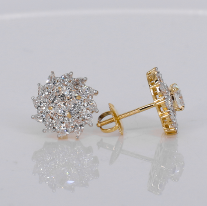 14k Solid Gold 12.5mm Lab Diamond Sunflare Earrings - 50309
