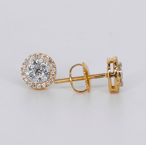 14k Solid Gold Diamond 7.5mm Cluster Earrings - 50335