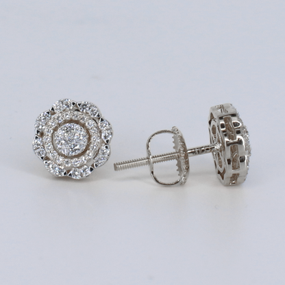 14k Solid Gold Diamond 9mm Flower Cluster Earrings - 50336