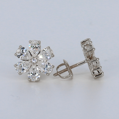 14k Solid Gold VVS Lab Diamond 12mm Flower Earrings - 50345