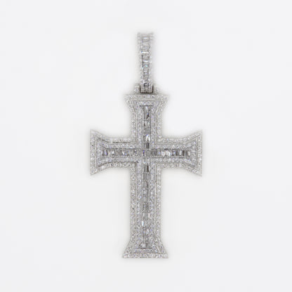 10k Solid Gold Baguette Diamond XL Edge Cross - 60360