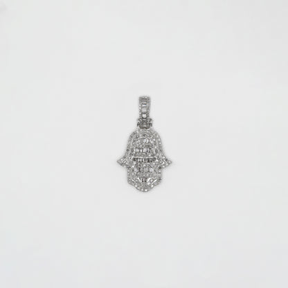 10k Solid Gold Baguette Diamond Hamsa Pendant - 60419