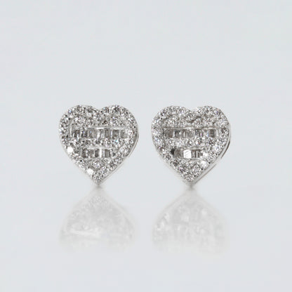 14k Solid Gold 8mm Diamond Baguette Heart Earrings - 50030