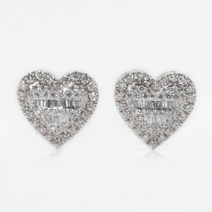 14k Solid Gold 11mm VS1 Baguette Diamond Heart Earrings - 50111