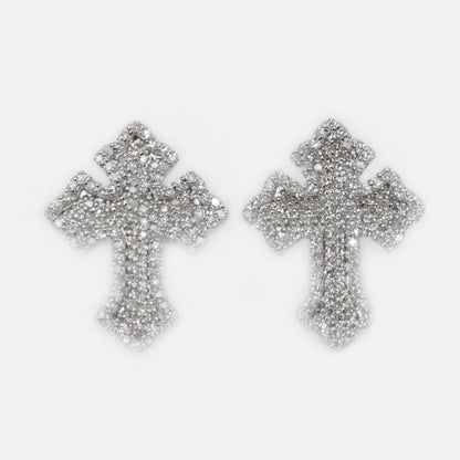 10k Solid Gold Diamond Cluster Cross Earrings - 50217