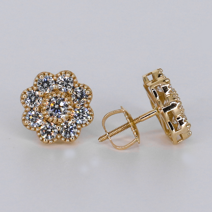 14k Solid Gold 11.4mm VVS Lab Diamond Flower Earrings - 50350