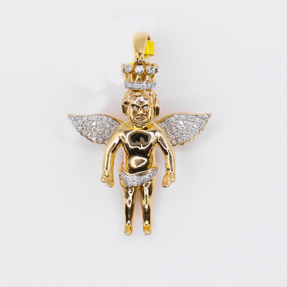 10k Solid Gold Diamond Crowned Angel Pendant - 60605
