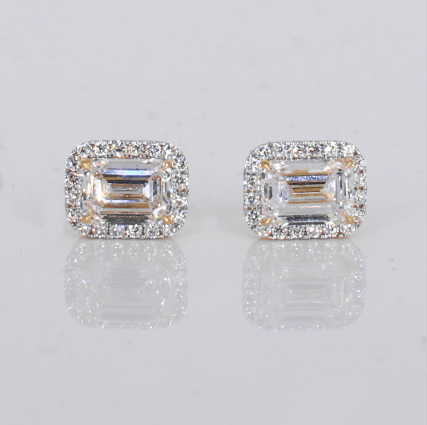 14k Solid Gold 10mm Lab Diamond Emerald Cut Earrings - 50322