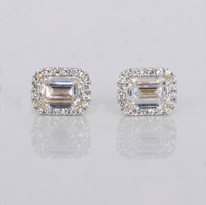 14k Solid Gold 10mm Lab Diamond Emerald Cut Earrings - 50322