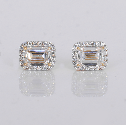14k Solid Gold 10mm Lab Diamond Emerald Cut Earrings - 50322