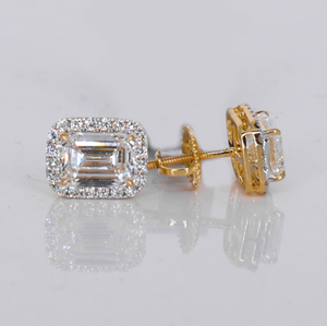14k Solid Gold 10mm Lab Diamond Emerald Cut Earrings - 50322