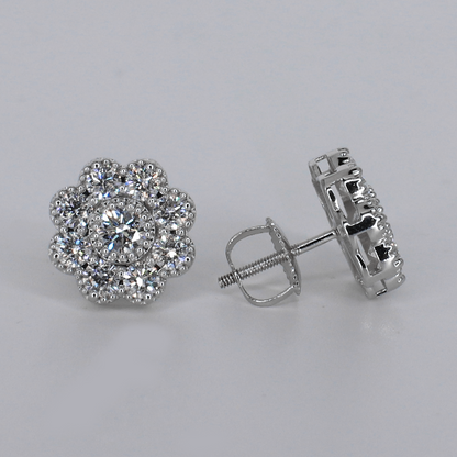 14k Solid Gold 11.4mm VVS Lab Diamond Flower Earrings - 50350