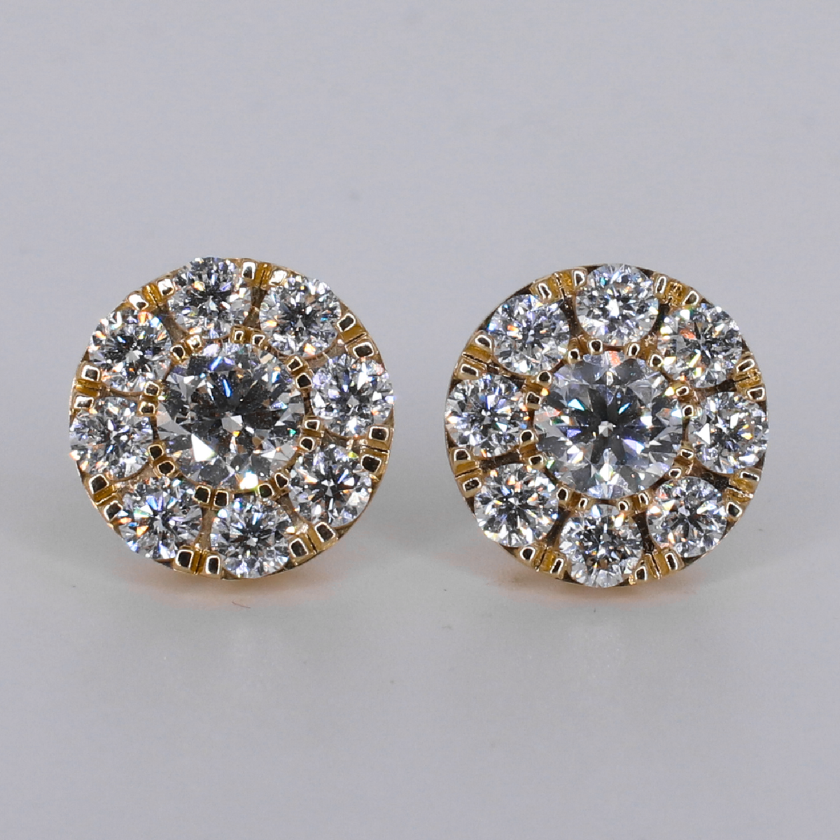14k Solid Gold 14mm VVS Lab Diamond Cluster Earrings - 50349