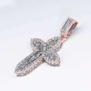 10k Solid White Gold Lab Diamond Celestial Crucifix Pendant - 60580