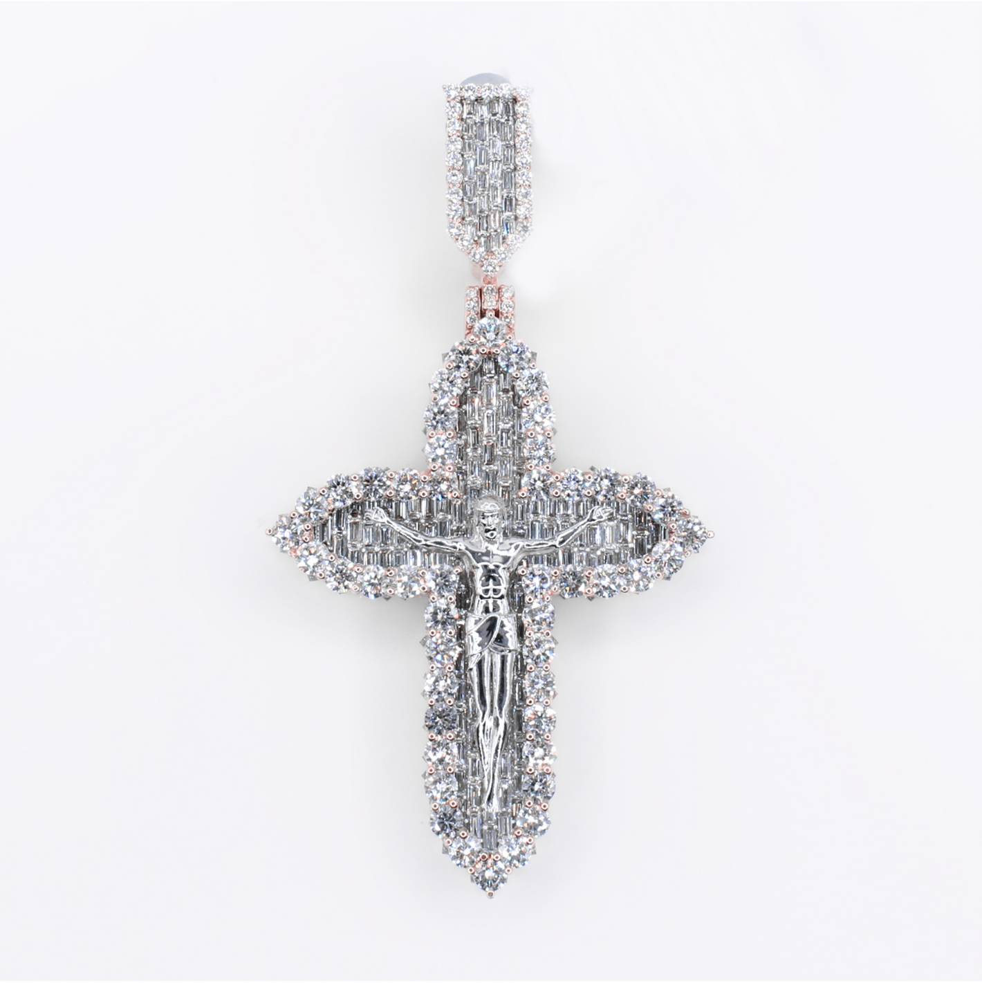 10k Solid White Gold Lab Diamond Celestial Crucifix Pendant - 60580