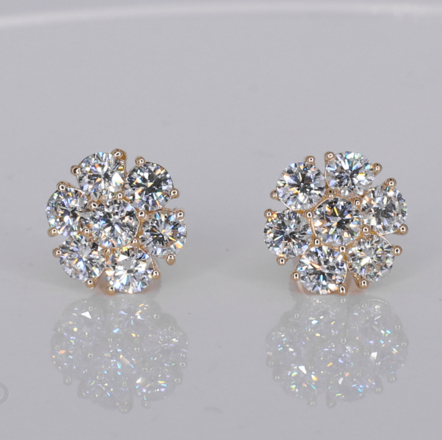14k Solid Gold 13mm Lab Diamond Flower Earrings - 50312