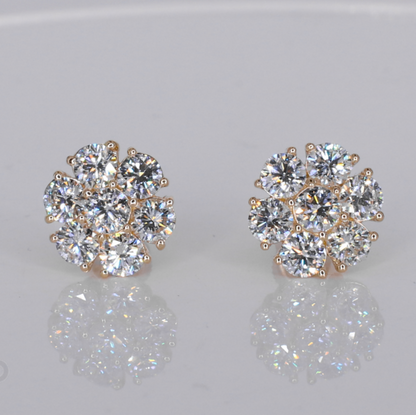 14k Solid Gold 13mm Lab Diamond Flower Earrings - 50312