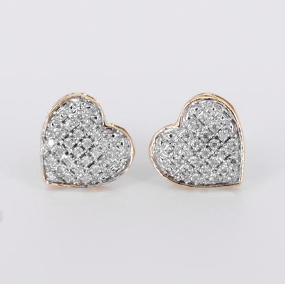 10k Solid Gold Diamond Heart Dome Earrings - 50296