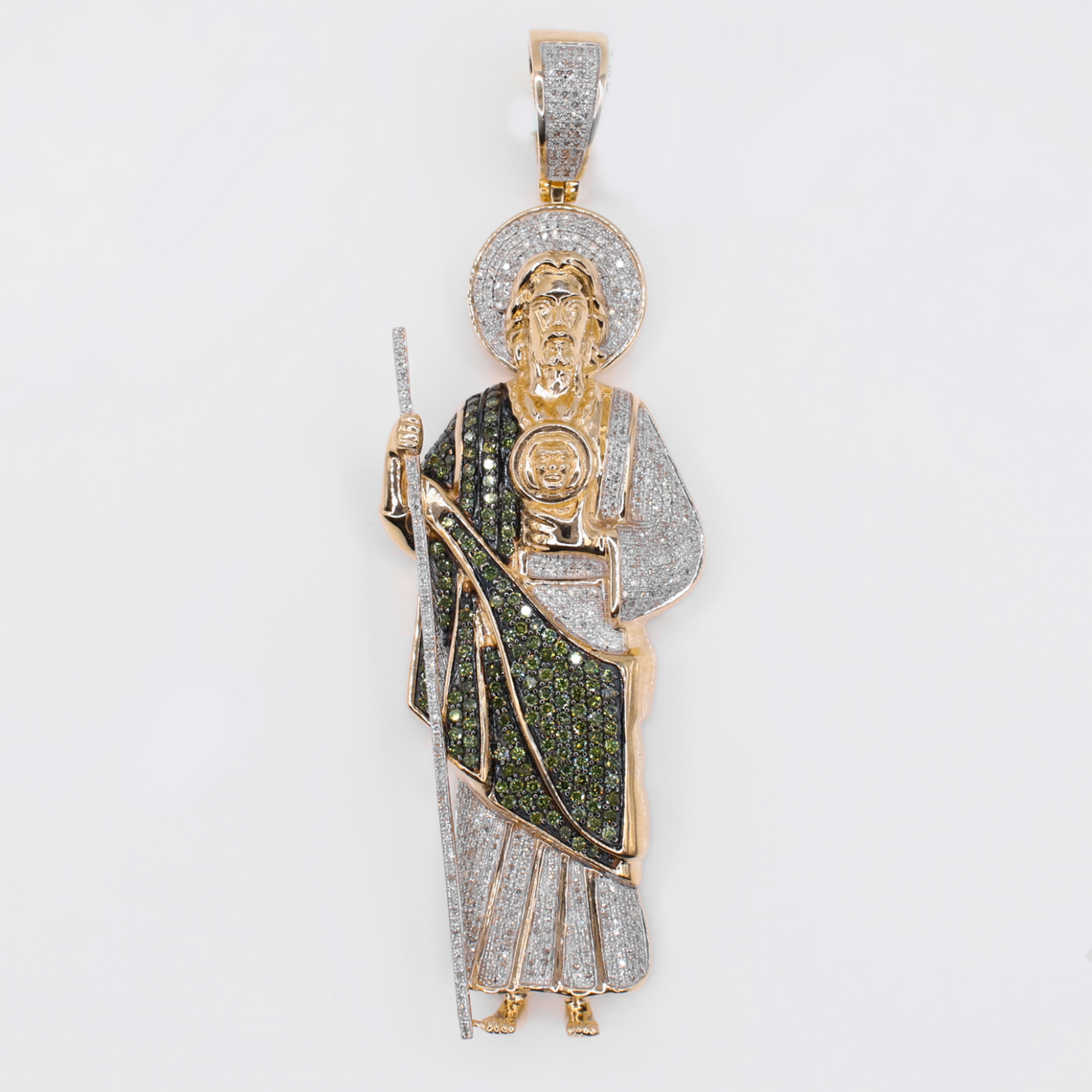 14k Gold Green & White Diamond St. Jude Pendant - 60594