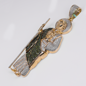 14k Solid Gold Green & White Diamond St. Jude Pendant - 60594