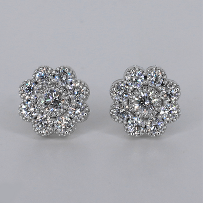 14k Solid Gold 11.4mm VVS Lab Diamond Flower Earrings - 50350