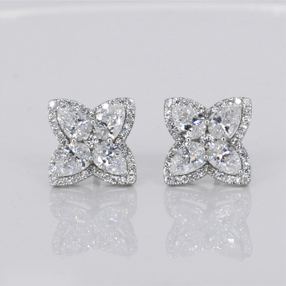 14k Solid Gold 15.5mm Lab Diamond Clover Earrings - 50310