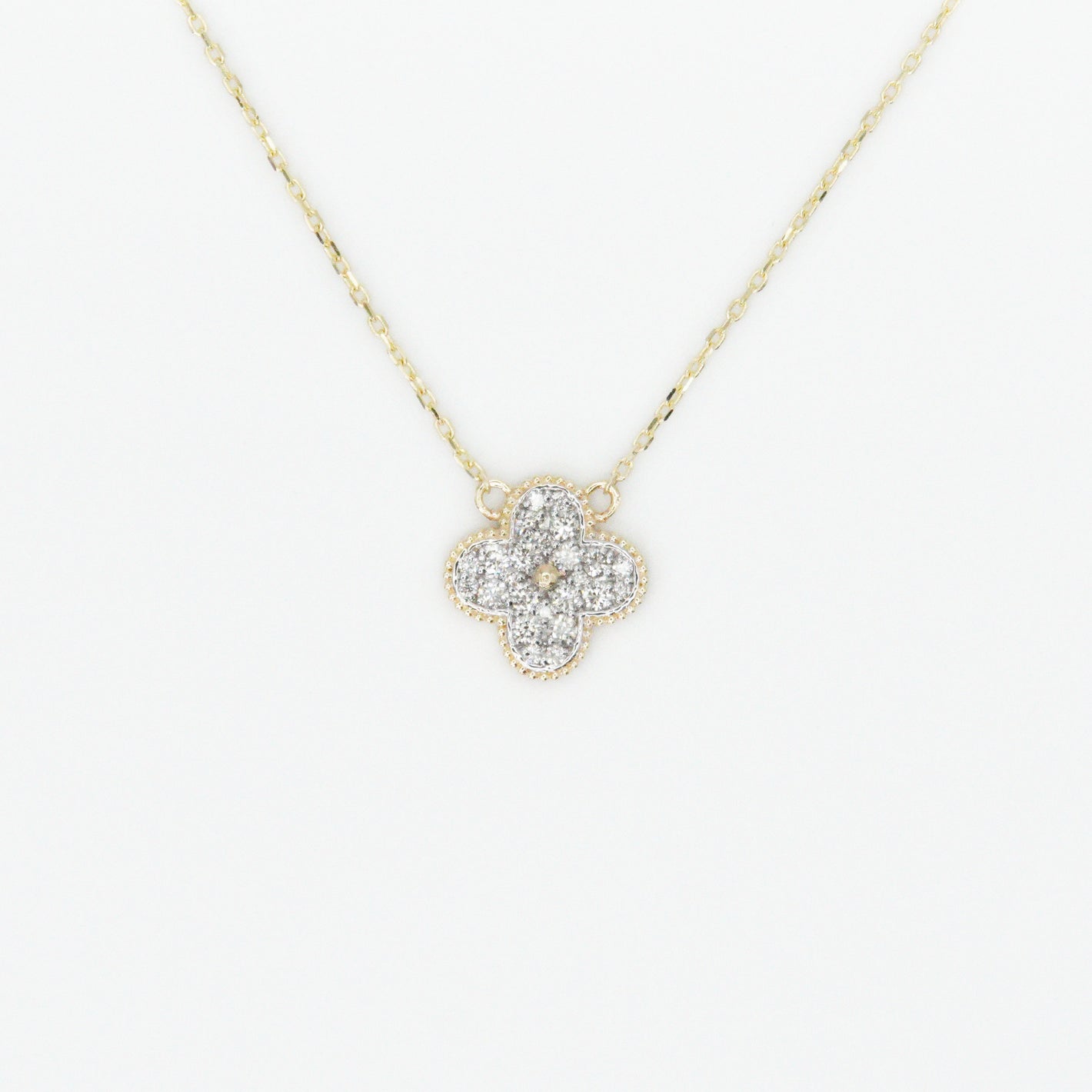 14k Solid Gold VS1 Diamond Clover Necklace - 60125