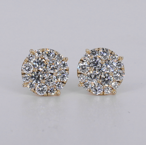 10k Solid Gold VVS Lab Diamond 12.5mm Cluster Earrings - 50344