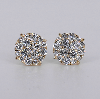 10k Solid Gold VVS Lab Diamond 12.5mm Cluster Earrings - 50344