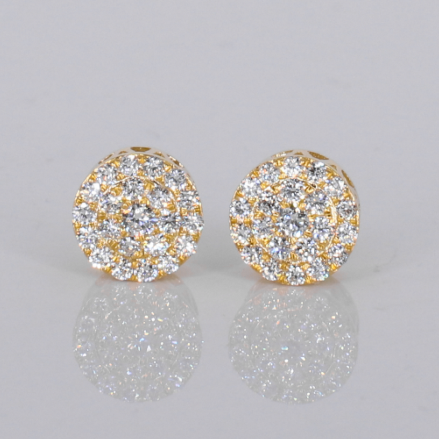 14k Solid Gold 9.5mm Lab Diamond Cluster Earrings - 50317