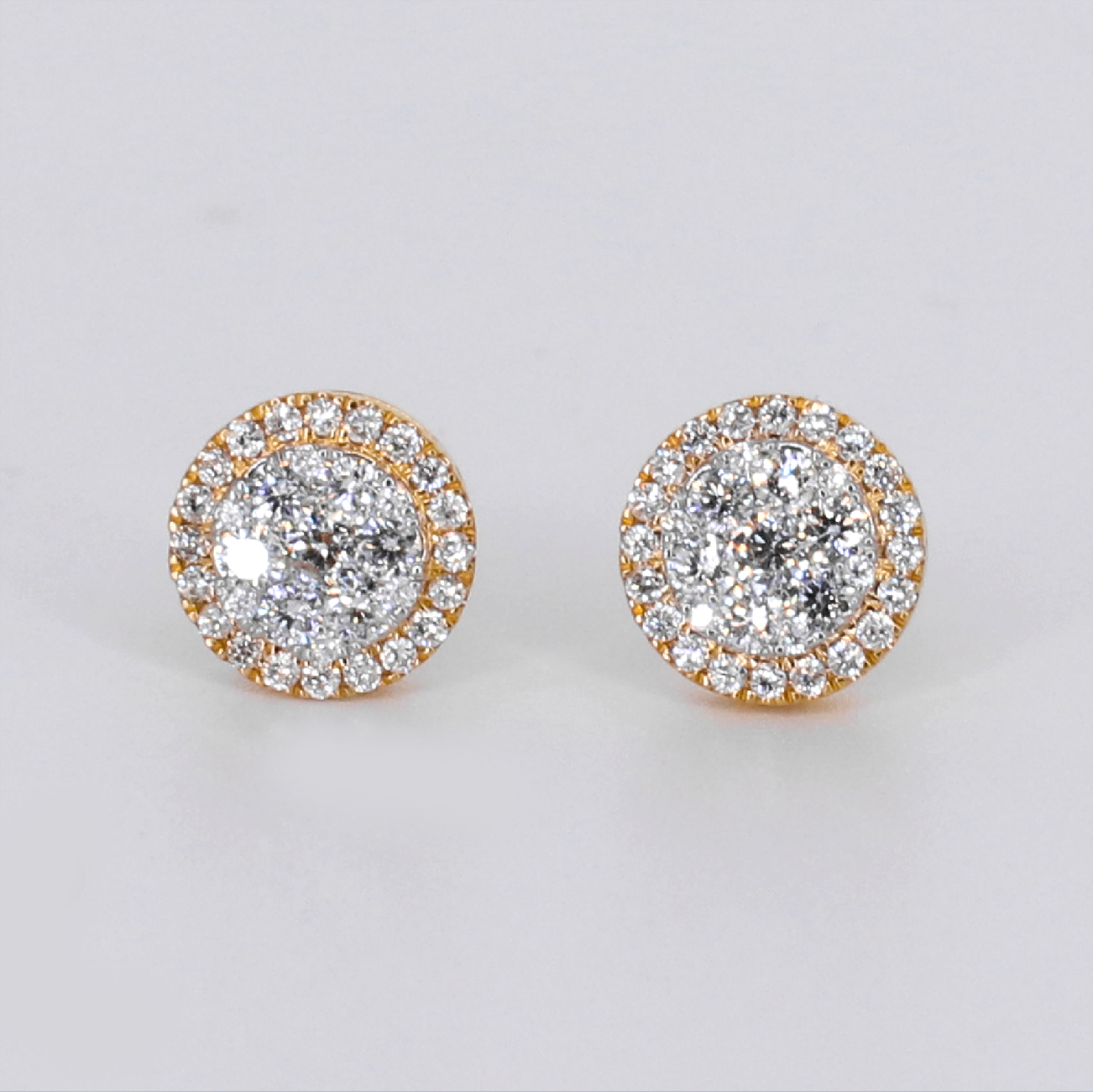 14k Solid Gold Diamond 7.5mm Cluster Earrings - 50335