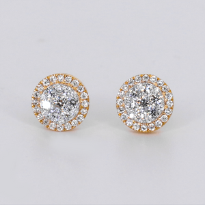 14k Solid Gold Diamond 7.5mm Cluster Earrings - 50335