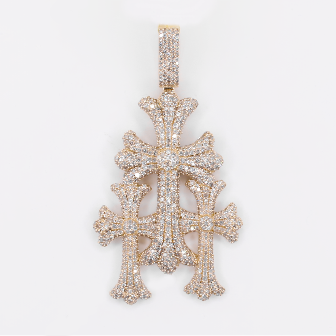 10k Solid Gold Diamond Triple Cross Pendant - 60577