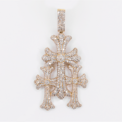 10k Solid Gold Diamond Triple Cross Pendant - 60577