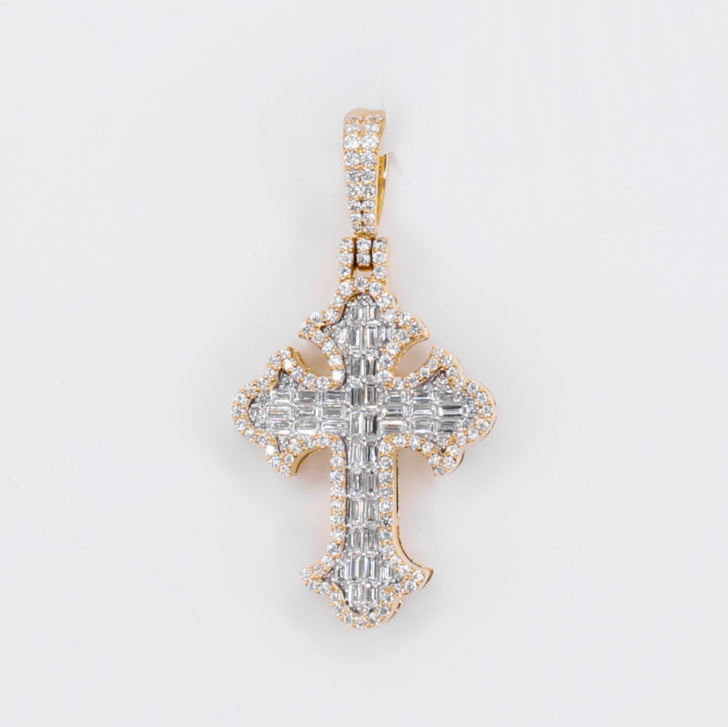 10k Gold Baguette Diamond Cross Pendant - 60621